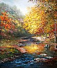 Trees Canvas Paintings - Beautiful trees with a quiet river